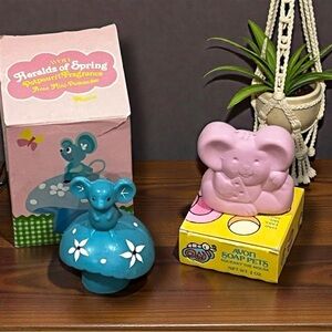 Vintage 80s Avon Mouse Soap Pet & Mouse on a Mushroom Mini Pomander Both w/Boxes